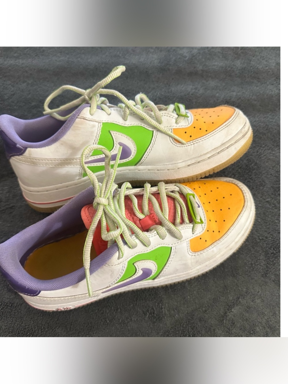 Big kids Multi-Color Low-Top Sneakers — White, Green, Purple, Orange